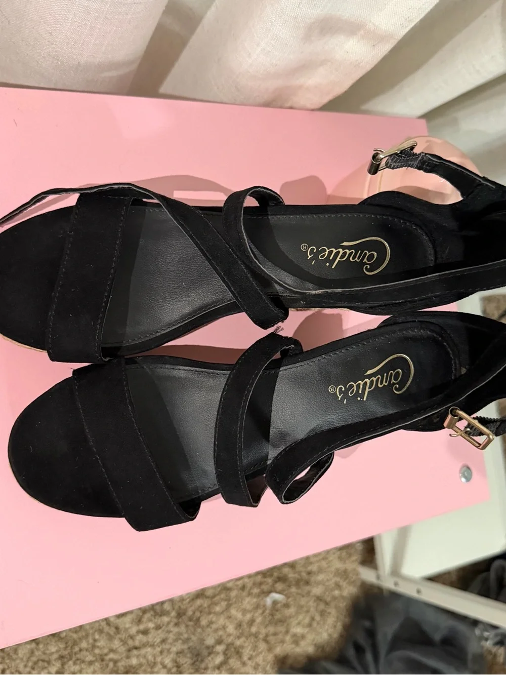Candie's Black Strappy Espadrille Wedge Sandals
